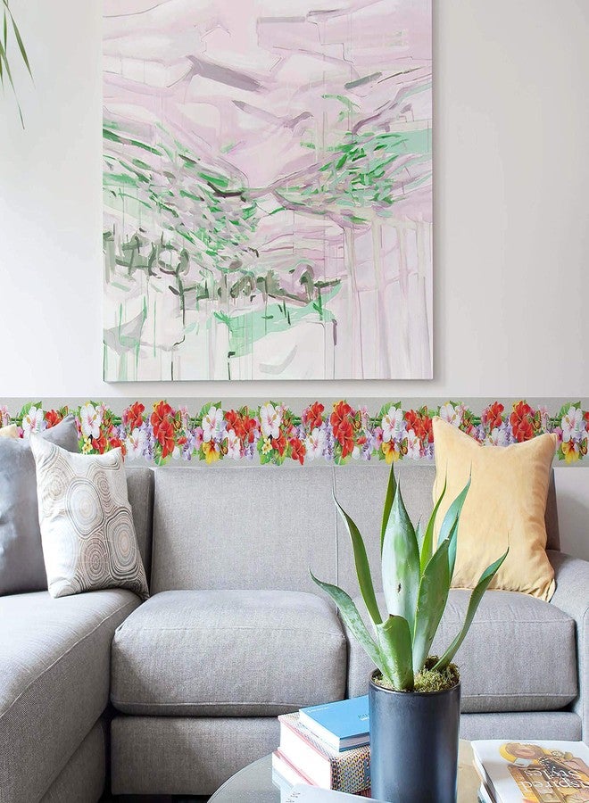 WallDesign شريط حائط من تصميم WallDesign مزين بأزهار الأوركيد والكركديه والفراشات - عرض 5.25 بوصة × طول 5 أقدام - Image 4